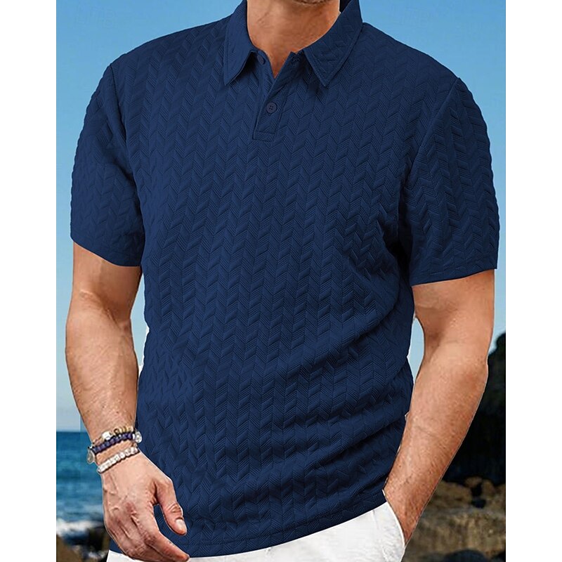 Men's Golf Shirt Golf Polos Shirts Work Casual Lapel Short Sleeve Basic Modern Plain Buttons Jacquard Summer Spring Regular Fit Black White Wine Navy Blue Khaki Gray Golf Shirt4