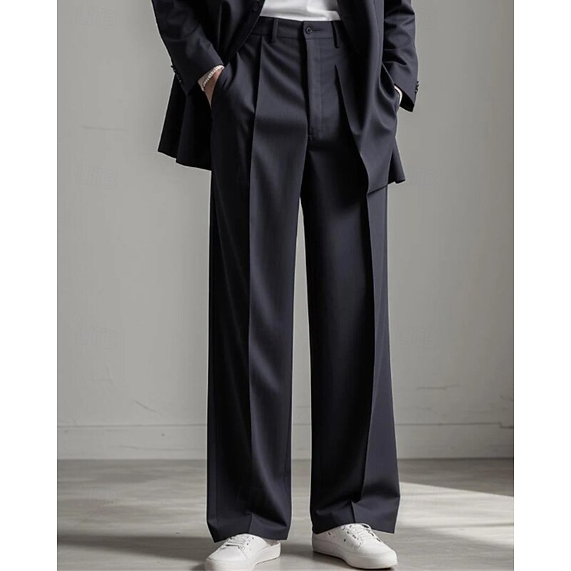 Men's Graduation Dress Pants Trousers Chinos Buttons Pocket Plain Comfort Formal Party Work Fashion Classic Style Black White Micro-elastic2