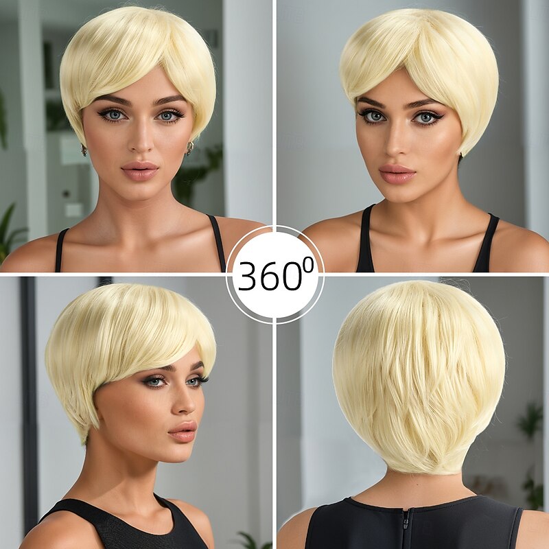 Synthetic Wig Straight Natural Straight Asymmetrical Neat Bang Machine Made Wig 10 inch A1 Synthetic Hair Women's Cool Classic Highlighted / Balayage Hair Blonde4