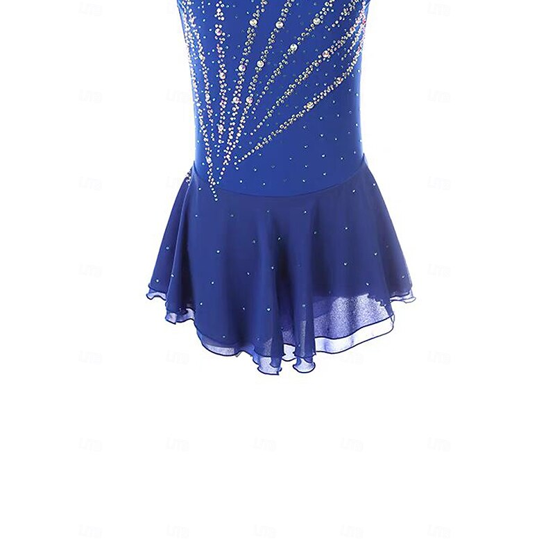 Figure Skating Dress Women's Girls' Ice Skating Dress Royal Blue Open Back Asymmetric Hem Mesh Spandex Stretchy Training Practice Professional Skating Wear Thermal Warm Crystal / Rhinestone Sleeveless4