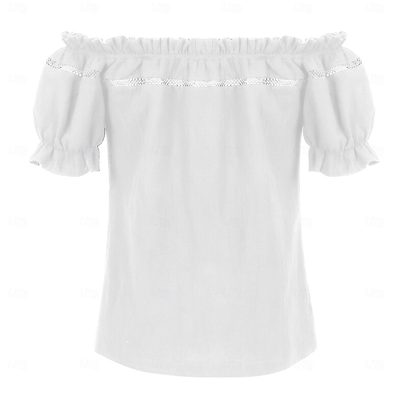 Retro Vintage Medieval Renaissance Blouse / Shirt Puff Sleeve Viking Celtic Knight Elven Solid Color Fancy Dress Women's Celtic Fantasy Masquerade Vacation Casual Daily LARP Adults' Shirt Summer2