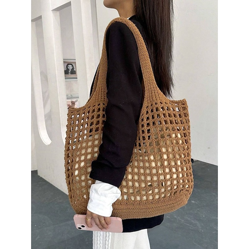 Handmade Crochet Mesh Tote Bag – Lightweight & Eco-Friendly Beach Shoulder Bag, Boho Style, Reusable Shopping Bag for Women, Summer Vacation & Daily Use4