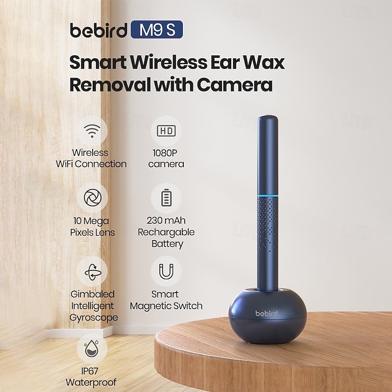 Bebird M9S Ear Care Wax Removal Tool Camera Cleaning Kit- Wireless Cleaner Ear Viewing Scope OTO-Scope with Camera & Light - Video Earpick with 9 Replacement Tips