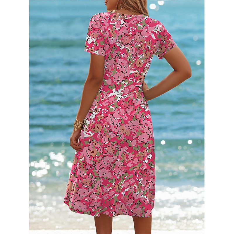 Women's Mini Dress A Line DressT Shirt Dress Tee Dress Sundress Summer Dress Casual Vacation Daily Beach Regular Fit Floral Graphic Short Sleeve Crew Neck Red Summer2
