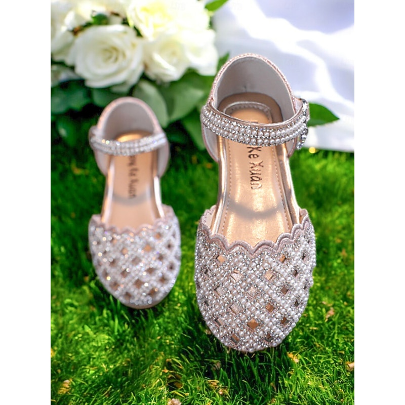 Girls' Sparkly Rhinestone Mary Jane Shoes – Scalloped Edge Flower Girl Dress Shoes for Weddings & Parties4