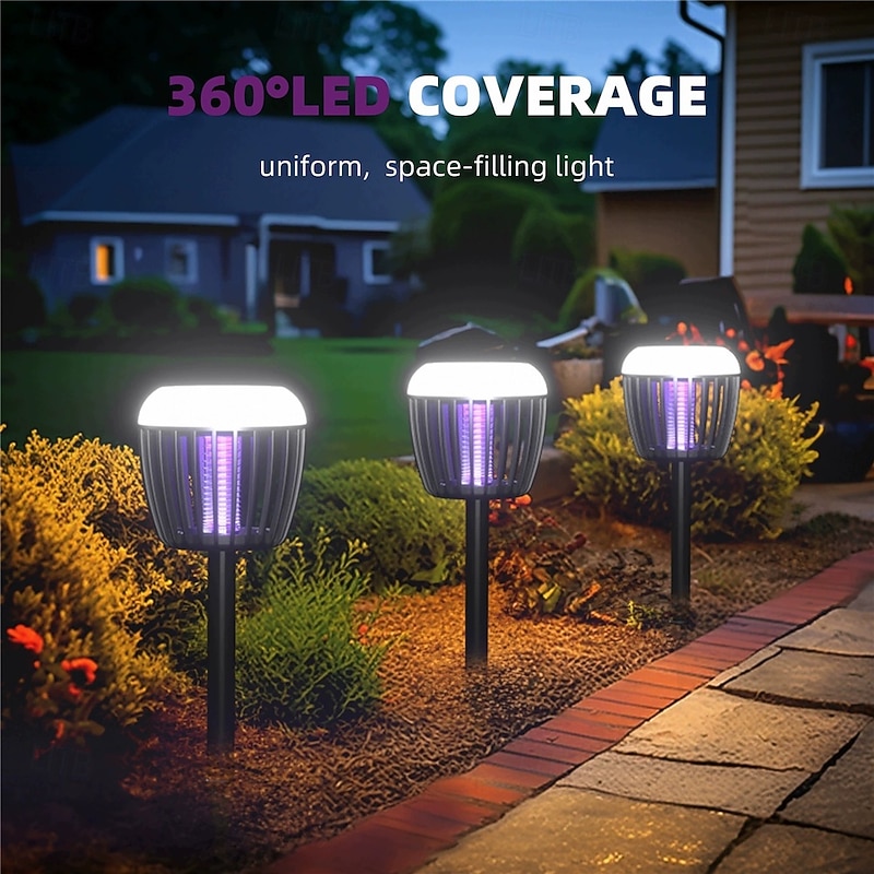 LED Solar Lights Bug Zapper Mosquito Killer Lamp Outdoor Courtyard Garden Outdoor Rechargeable Lighting Mosquito Killer Lamp Waterproof Mosquito Trap Mosquito Repellent Device  1PC2