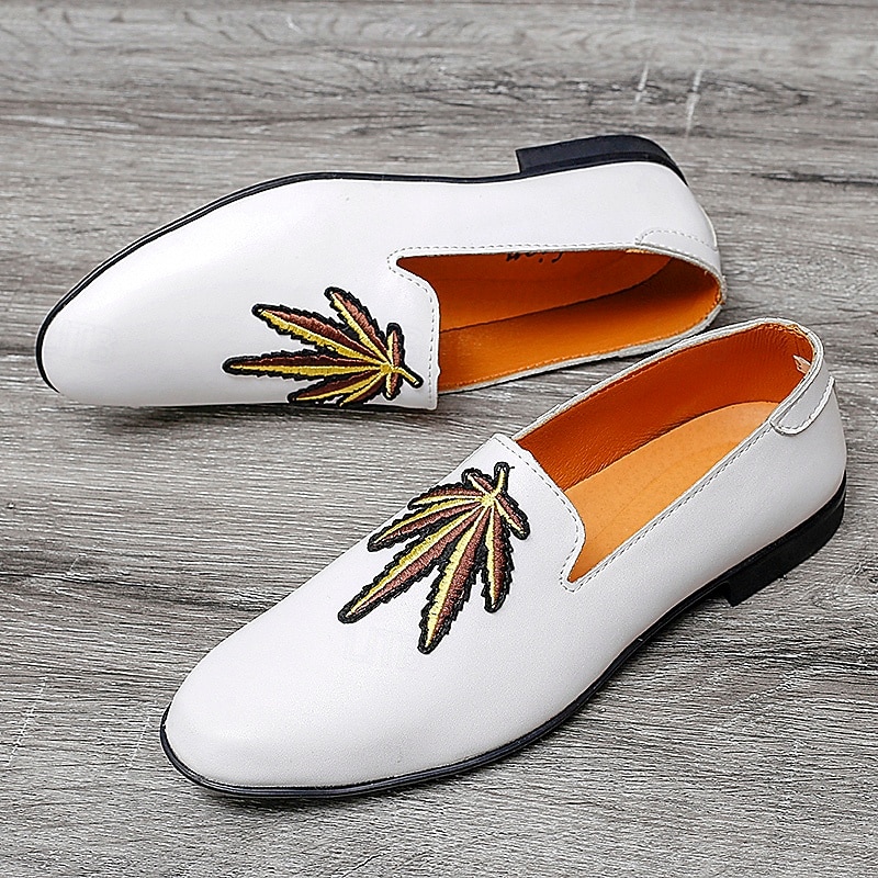 Men's Prom Shoes - White Faux Leather Loafers with Feather Tassel Detail for Formal Events3