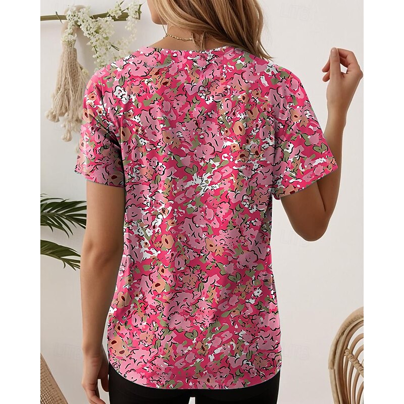 Women's T Shirt Floral Graphic Stylish Casual Short Sleeve Round Neck Regular Tops Daily Weekend Print Yellow Pink Red Blue Green Summer Spring2