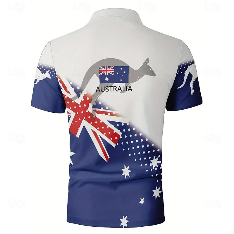 Men's National Flag Polo Short Sleeve Polo Shirts Collared Shirts Casual Outdoor Daily Wear Home Wear 3D Print Summer Spring Fall Blue2