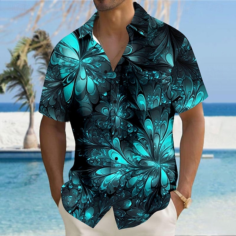 Men's Optical Illusion Abstract Art Shirt Button Up Shirt Short Sleeve Fashion Casual Vacation Holiday Streetwear Summer Turndown 3D Print Collared Shirts Front One Pocket Light Blue Blue Dark Blue4