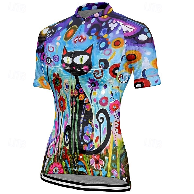 Women's Cycling Jersey Cat Flower Short Sleeve Bike Tee Tshirt Jersey with 3 Rear Pockets Mountain Bike MTB Quick Dry Anatomic Design Wicking Breathable Sports Blue Mint Green Dark Green Clothing3