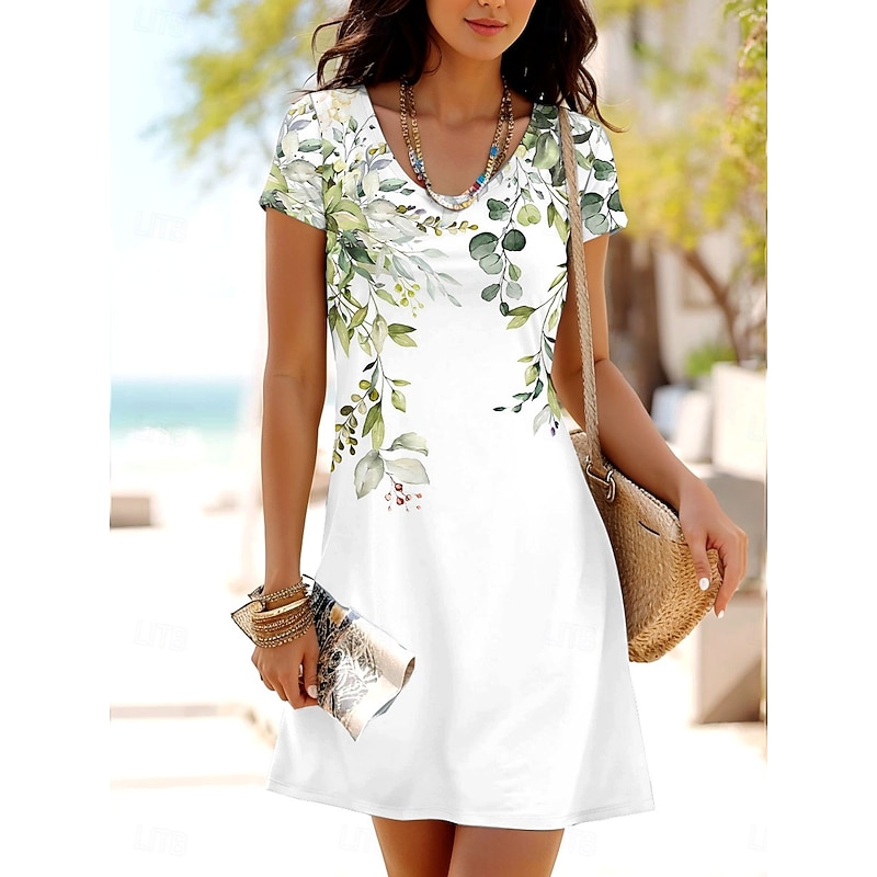 Women's Mini Dress T Shirt Dress Tee Dress A Line Dress Summer Dress Casual Daily Regular Fit Floral Graphic Short Sleeve Crewneck Pink Blue Green Summer Spring