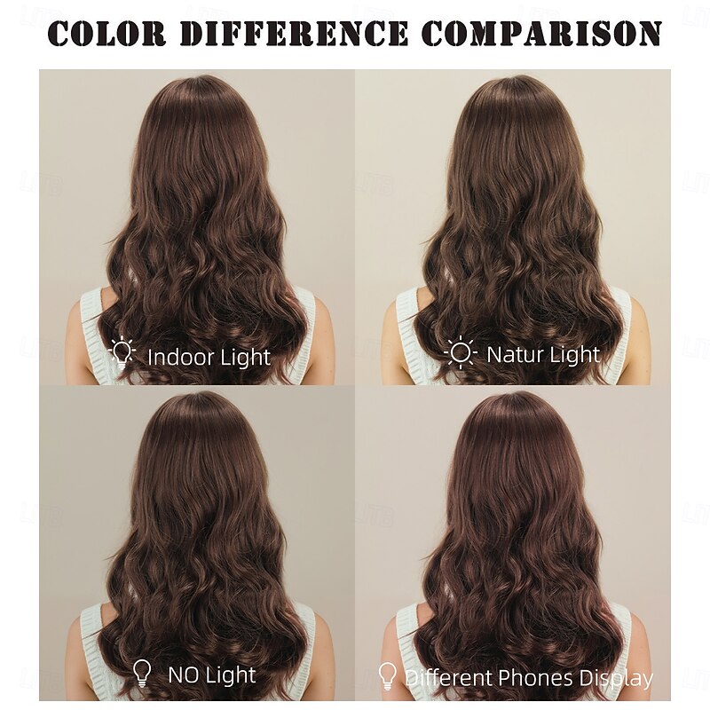 Synthetic Wig Wavy Curly Weave Layered Haircut Deep Parting Machine Made Wig 22 inch A1 Synthetic Hair Women's Soft Classic Comfortable Brown4
