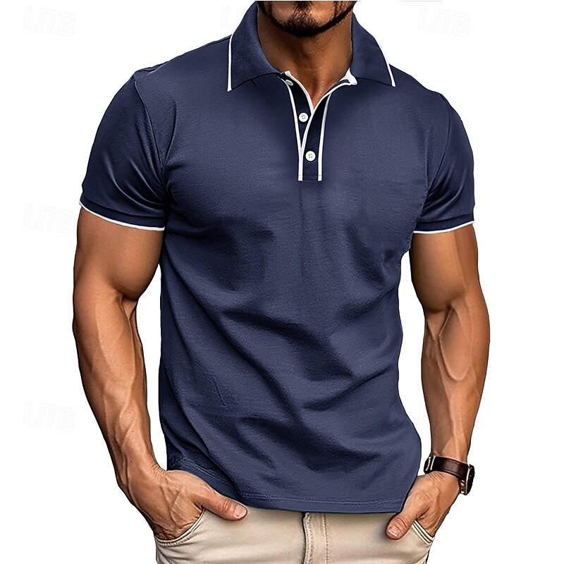 Men's Golf Shirt Golf Polos Shirts Work Casual Lapel Short Sleeve Basic Modern Color Block Patchwork Buttons Spring & Summer Regular Fit Dark Brown Black White Burgundy Navy Blue Army Green Golf Shirt