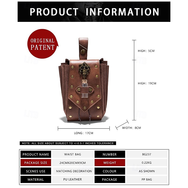 Retro Vintage Medieval Renaissance Bag Belt Pouch Dice Bag Pirate Viking Ranger Fancy Dress Men's Women's Unisex Pirate Fantasy Steampunk Halloween Carnival Performance Party LARP Adults' Bag3