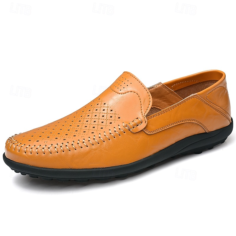 Men's Breathable Perforated Faux Leather Loafers - Lightweight Slip-On Casual Shoes for Summer & Driving2