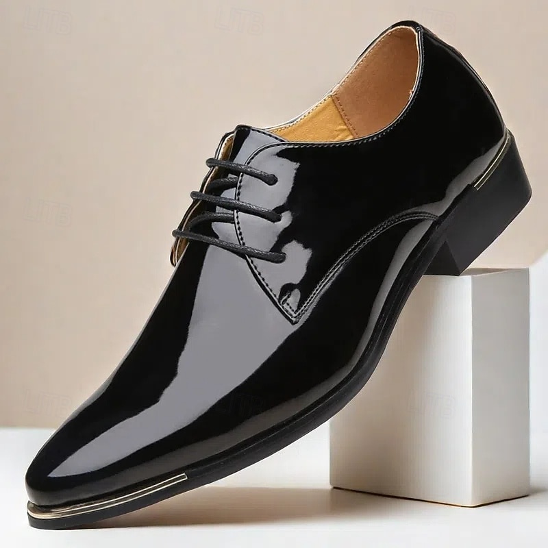 Men's Prom Shoes Vibrant Red Patent Leather Oxfords with Lace-Up Design for Stylish Formal Events3