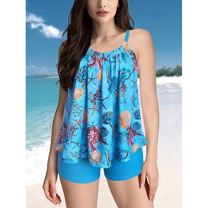 Women's Swimwear 2 Piece Shorts Swimsuit Backless Geometrical Vacation Beach Wear Graphic Scoop Neck Sleeveless Bathing Suits