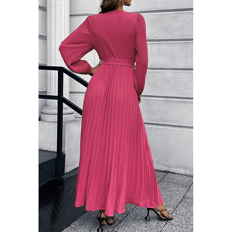 Women's Long Dress Maxi Dress Cocktail Dress Ruched Dress Elegant Fashion Birthday Tea Party Going out Regular Fit Plain Long Sleeve V Neck Black Red Green Summer4
