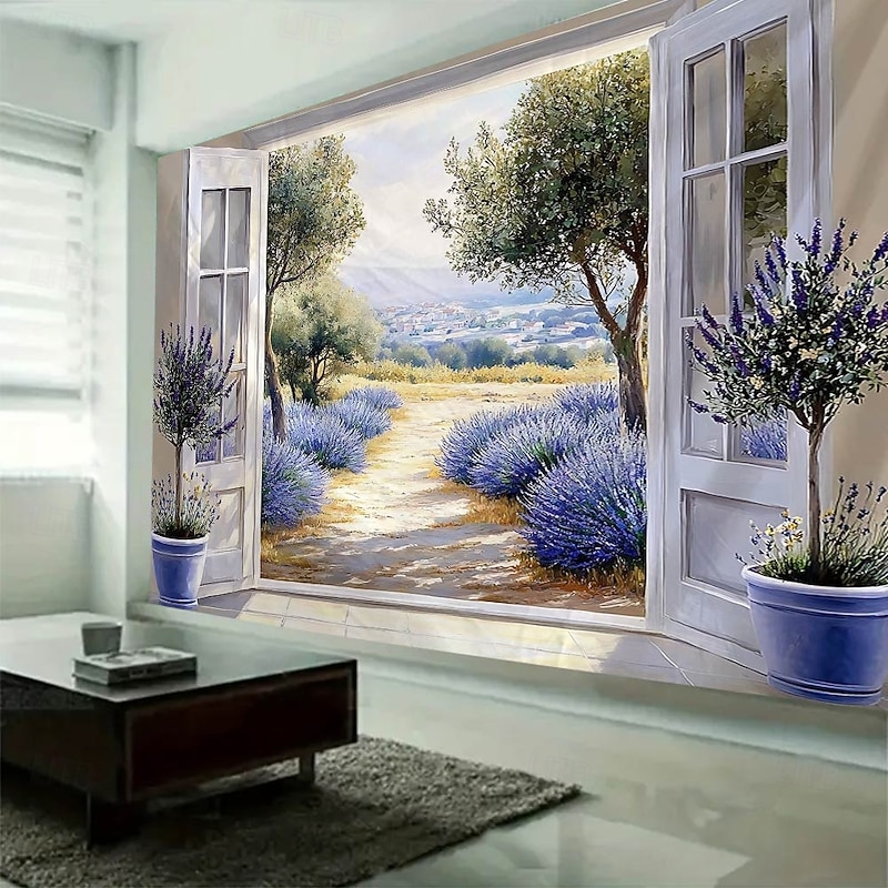 View outside the window Hanging Tapestry Wall Art Large Tapestry Mural Decor Photograph Backdrop Blanket Curtain Home Bedroom Living Room Decoration4