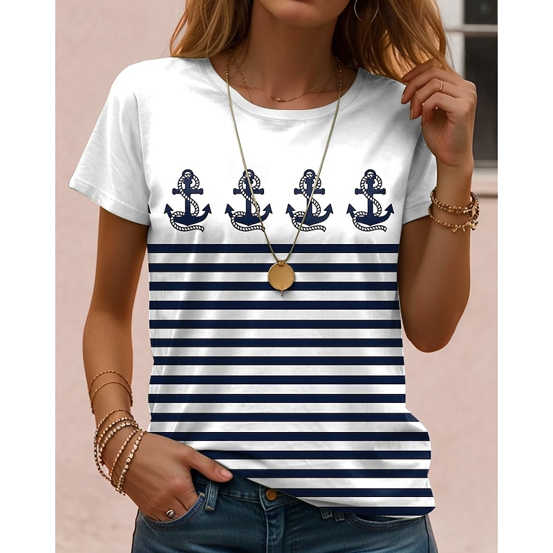 Women's T Shirt Rose Floral Graphic Elegant Vintage Fashion Short Sleeve Round Neck Regular Tops Daily Going out Weekend Print White Navy Blue Blue Dusty Blue Light Blue Summer3