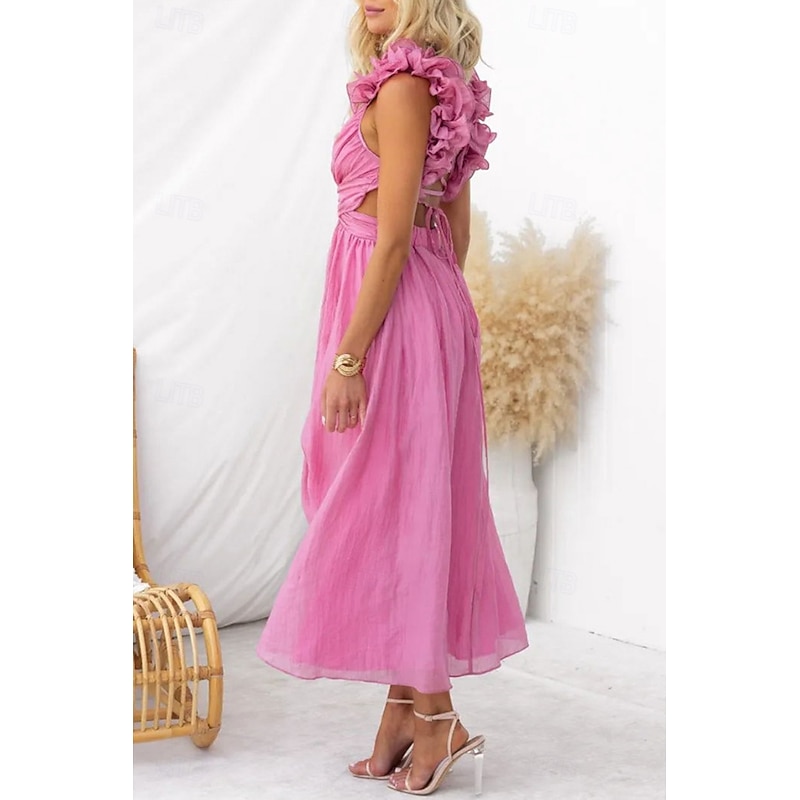 Women's Midi Dress Cocktail Dress Elegant Fashion Party Date Tea Party Regular Fit Plain Sleeveless V Neck White Pink Summer3