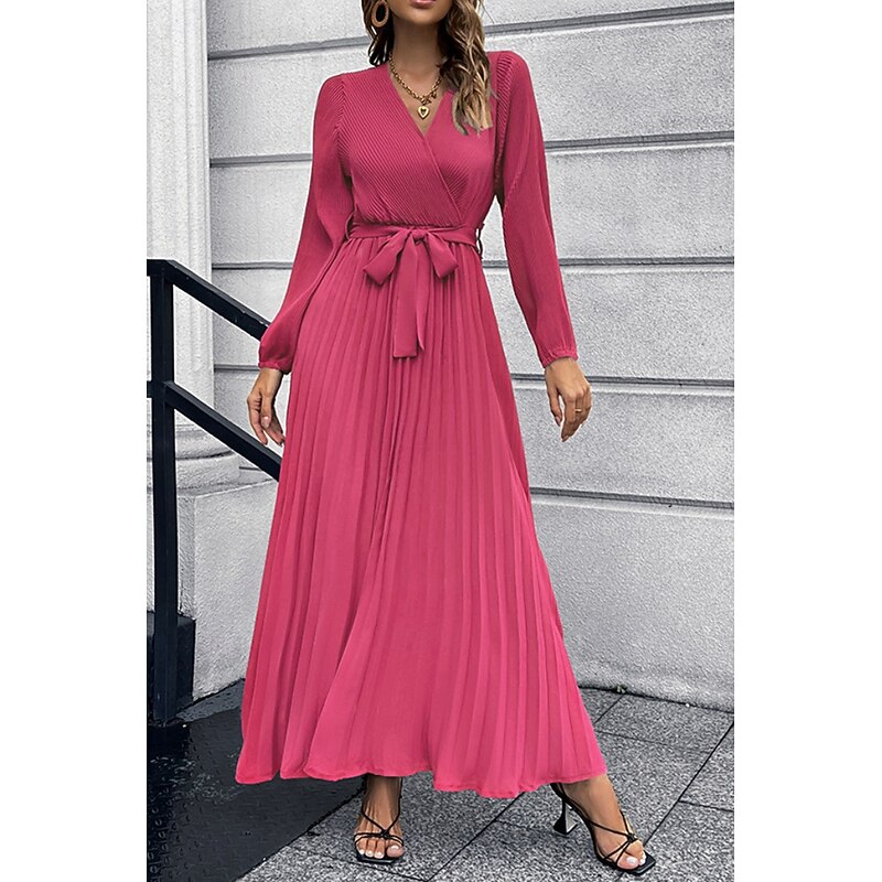 Women's Long Dress Maxi Dress Cocktail Dress Ruched Dress Elegant Fashion Birthday Tea Party Going out Regular Fit Plain Long Sleeve V Neck Black Red Green Summer