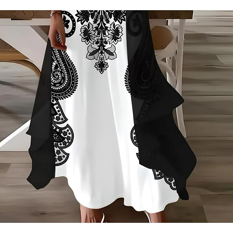 Women's Maxi Dress 2 Pieces Dress Set Sundress Summer Dress Slip Dress Vacation Formal Boho Vacation Loose Fit Graphic Paisley 3/4 Length Sleeve Strap V Neck Black Summer Spring3