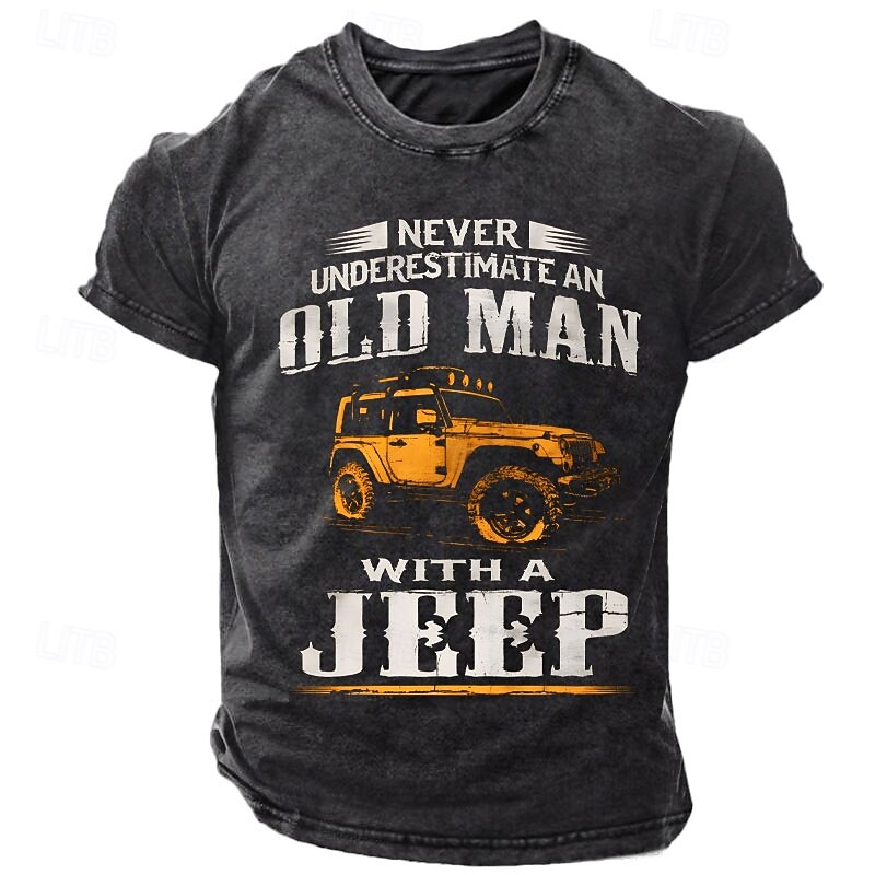 Men's Funny Jeep Graphic T-Shirt | Never Underestimate An Old Man With A Jeep Tee | Hobbies Lifestyle Gift Idea