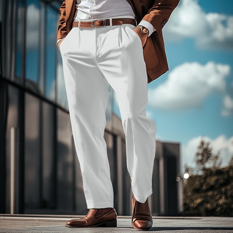 Men's Dress Pants Trousers Casual Pants Suit Pants Pocket Straight Leg Plain Comfort Breathable Full Length Formal Business Daily Fashion Streetwear Dark Khaki Light Khaki