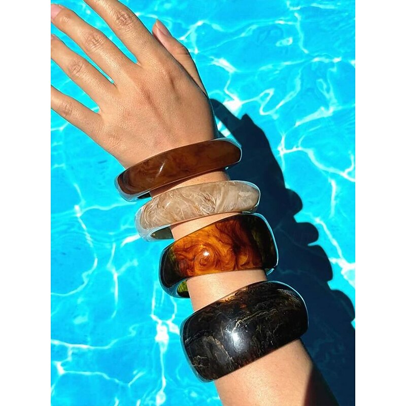 Women's Bohemian Smudge Marbled Acrylic Bracelet - Stylish and Unique - Perfect for Beach Vacations, Daily Wear and Casual Parties2