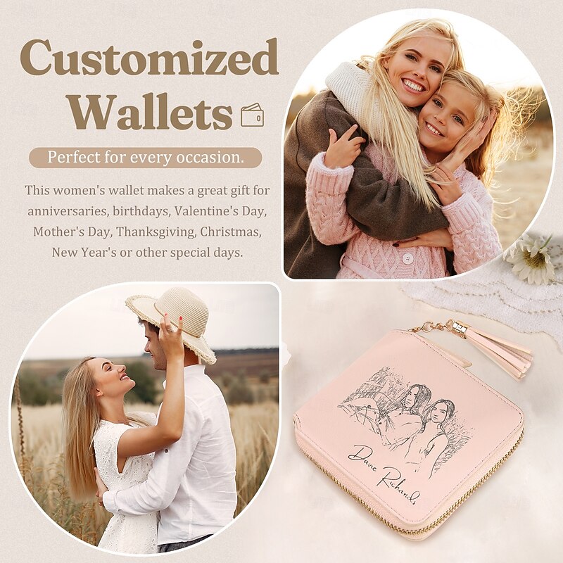 Personalized Photo Wallet Custom Best Gift for Mom – Engraved Pink Leather Wallet, Square Design for Mom, Wife, Girlfriend for Anniversary, Birthday, Valentine's Day, Christmas, Wedding4