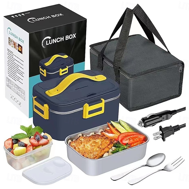 75W Electric Heated Lunch Box 1.8L Food Heater/Warmer Portable Heated Lunch Boxes Leak Proof Removable 304 Stainless Steel Container