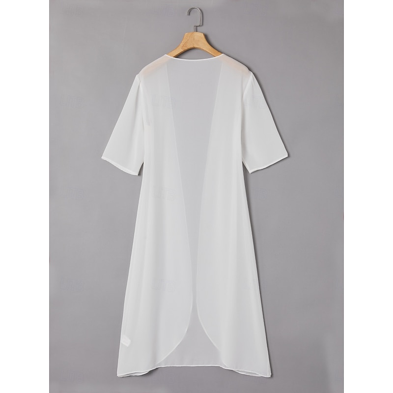 Women's Chiffon Cover-Up Jacket Solid Color Elegant Stylish Half Sleeve White Summer Spring4