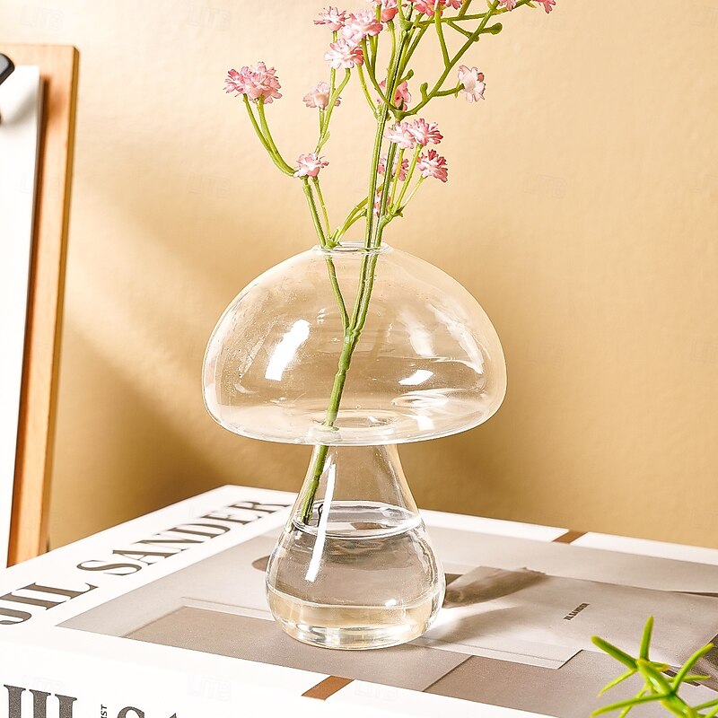 Transparent Glass Mushroom-Shaped Vase, Indoor Tabletop Floral Arrangement Container, Cozy Centerpiece for Home and Dining Room, Suitable for Flowers, Green Plants, and Hydroponic Decor4