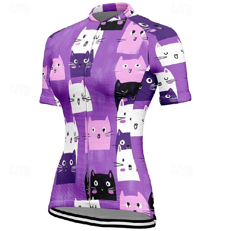 Women's Cycling Jersey Cat Short Sleeve Bike Tee Tshirt Jersey with 3 Rear Pockets Mountain Bike MTB Quick Dry Anatomic Design Wicking Breathable Sports Violet White Dark Purple Clothing Apparel3