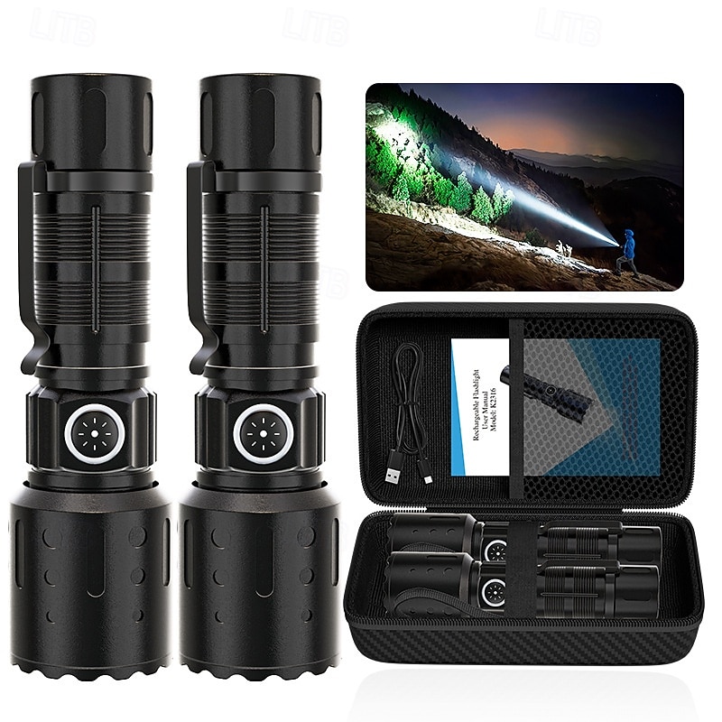 Rechargeable Flashlights High Lumens 1500M Long Throw Super Bright LED Small Powerful Tactical Flashlight with Memory Function 6Modes Pocket Waterproof Flash Light for Camping