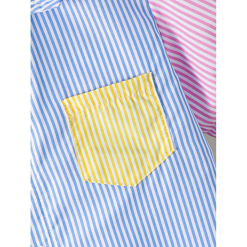 2 Pieces Toddler Boys T-shirt & Shorts Outfit Stripe Short Sleeve Patchwork Set School Neutral Fashion Summer 4-7 Years Multicolor4