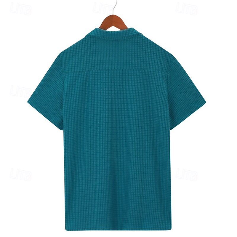 Men's Shirt Summer Shirt Casual Shirt Beach Shirt Button Up Shirt Navy Blue Dark Green Army Green Short Sleeve Plain Turndown Vacation Hawaiian Front Pocket Clothing Apparel Polyester Fashion Casual2