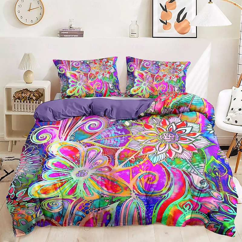 Bohemian Duvet Cover Set 100% Cotton Soft and Breathable Bedding Featuring Colorful Flowers Lightweight and Durable Quilt Cover Comfortable for All Seasons Easy to Care3
