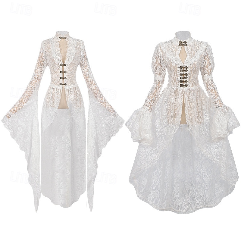 Retro Vintage Medieval Renaissance Dress Lace Color Block Fancy Dress Women's Celtic Fantasy Royal Halloween Carnival Masquerade LARP Adults' Dress
