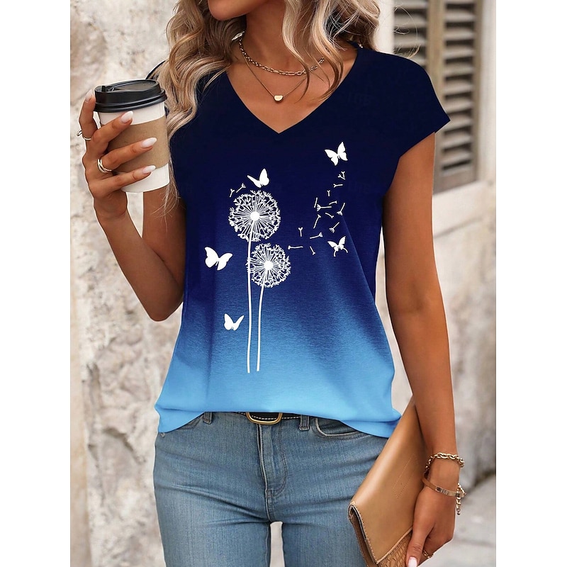 Women's Camisole Tank Top Ombre Floral Graphic Stylish Casual Sleeveless V Neck Regular Tops Daily Print Pink Blue Summer4