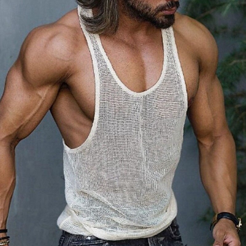 Men's Tank Top Undershirt Sleeveless Shirt Sleeveless Crew Neck Summer Solid Color Fashion Designer Muscle Knitted Outdoor Vacation White Green Dark Gray Top Tee for Men
