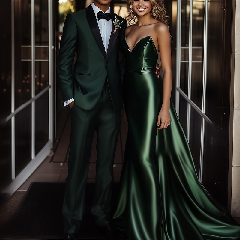 Men's Wedding Party Party Suits Peaked Lapel Dark Green Fashion Formal Solid Colored Standard Fit 2 Piece Single Breasted One-button2