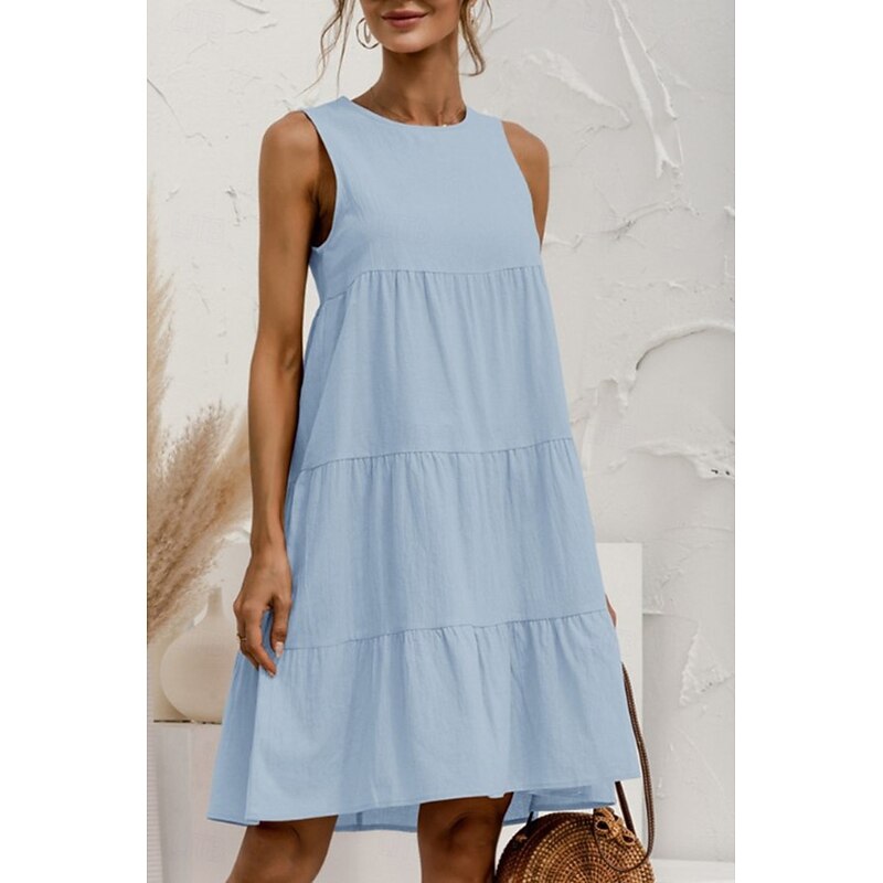 Women's Mini Dress Linen-Inspired Dresses Cotton Linen Dress Fashion Classic Outdoor Daily Weekend Regular Fit Plain Sleeveless Crew Neck Black Pink Army Green Orange Summer4