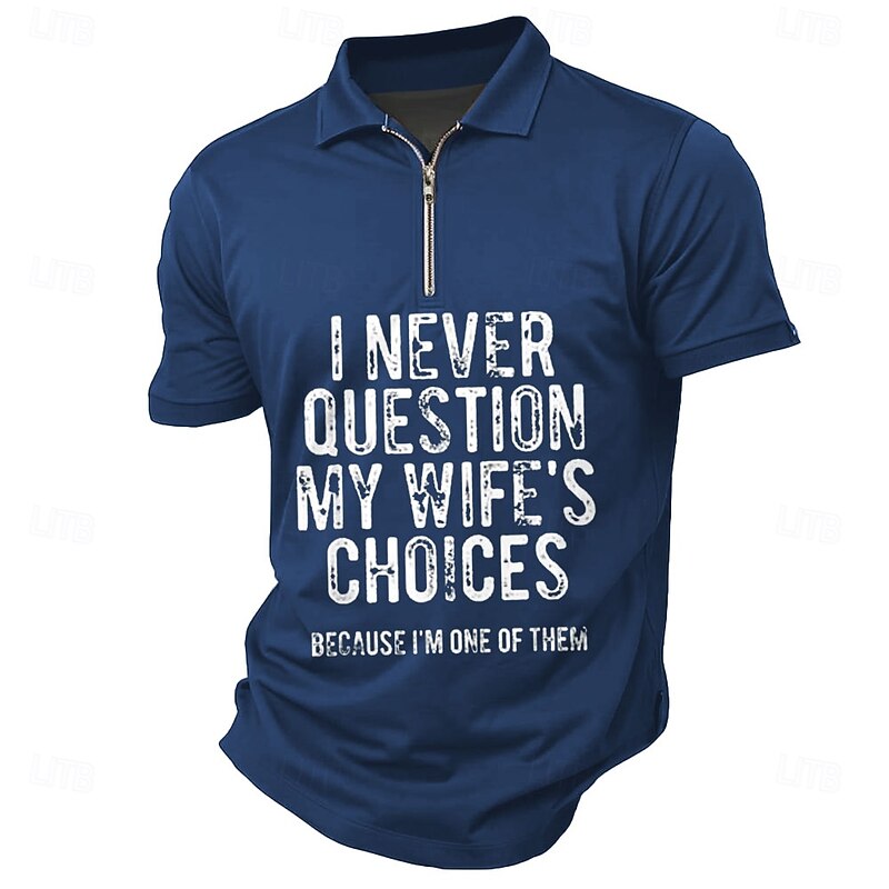 Men's Text Zip Polo Shirts Short Sleeve Polo Shirts Collared Shirts Casual Outdoor Athleisure 3D Print Summer Black Red Dark Green3