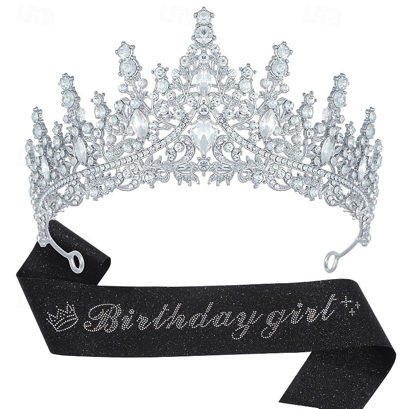 Birthday Party Elegant Birthday Girl 2-Piece Set Rhinestone-Embedded Crown and Sash for Ball and Party2