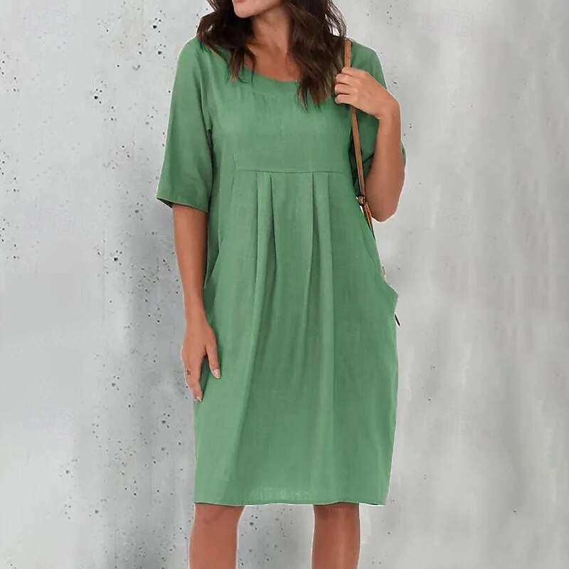 Women's Mini Dress Linen-Inspired Dresses Cotton Linen Dress Fashion Basic Modern Outdoor Daily Holiday Regular Fit Plain Short Sleeve Crew Neck Blue Green Rose Red Gray Summer4