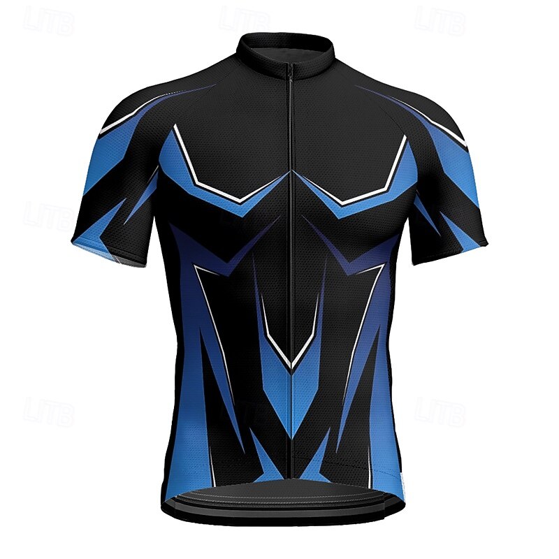 Men's Cycling Jersey Geometric Short Sleeve Bike Tee Tshirt Jersey with 3 Rear Pockets Mountain Bike MTB Quick Dry Anatomic Design Wicking Breathable Sports Blue Green Clothing Apparel