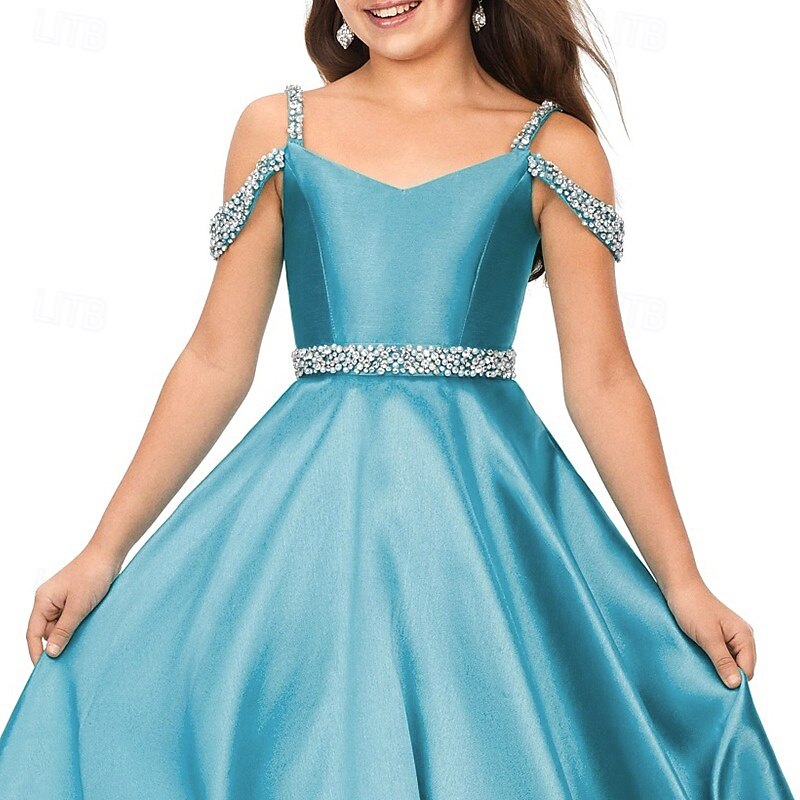 Princess Sweep / Brush Train Flower Girl Dress Pageant & Performance Juniors Cute Prom Dress Satin with Beading Elegant Fit 3-16 Years dress to impress3